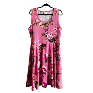 LulaRoe Nicki Pink Floral Sleeveless Swing Dress Midi - XL